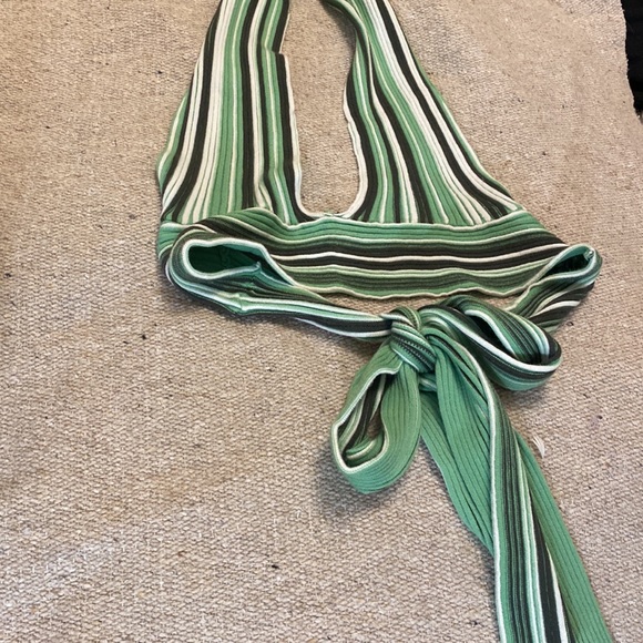 Striped Green Halter Open Back Top - Picture 4 of 7